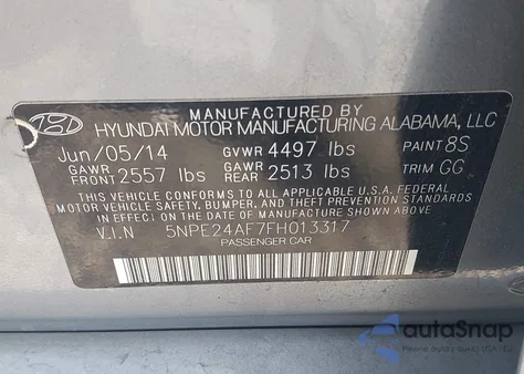 2015 Hyundai Sonata Se z USA, uszkodzony, nr VIN 5NPE24AF7FH013317